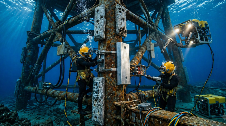 underwater anode replacement (sacrificial or impressed current)