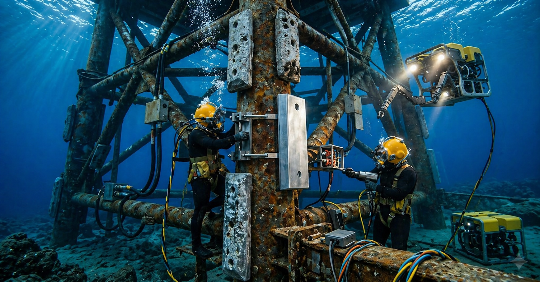 underwater anode replacement (sacrificial or impressed current)