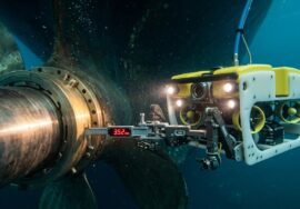 Underwater Tailshaft clearance measurements using ROV on commercial vessel propeller shaft to detect alignment issues and prevent propulsion failure.